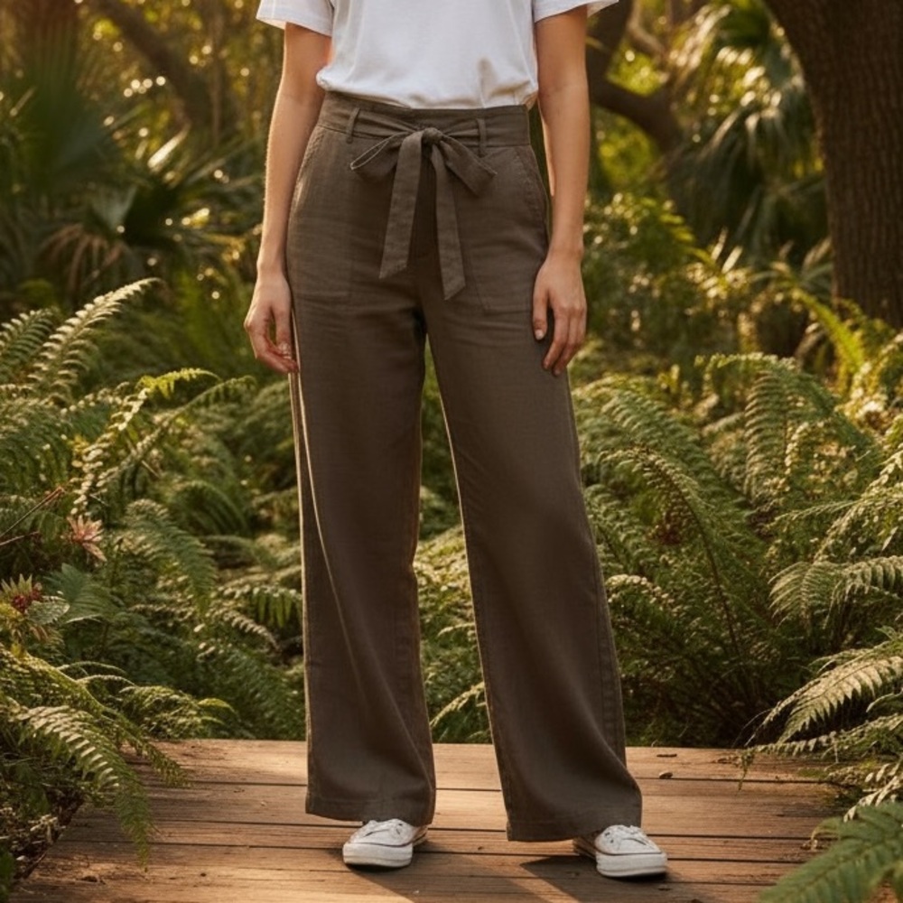 100% linen low rise pants